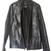 Guess Men's Medium Black Leather Jacket with Detachable Hood and Zipper Pockets
