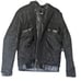 Guess Men's Medium Black Leather Jacket with Detachable Hood and Zipper Pockets