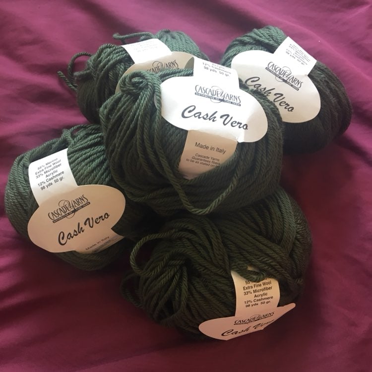 5 Skeins Olive Green Yarn