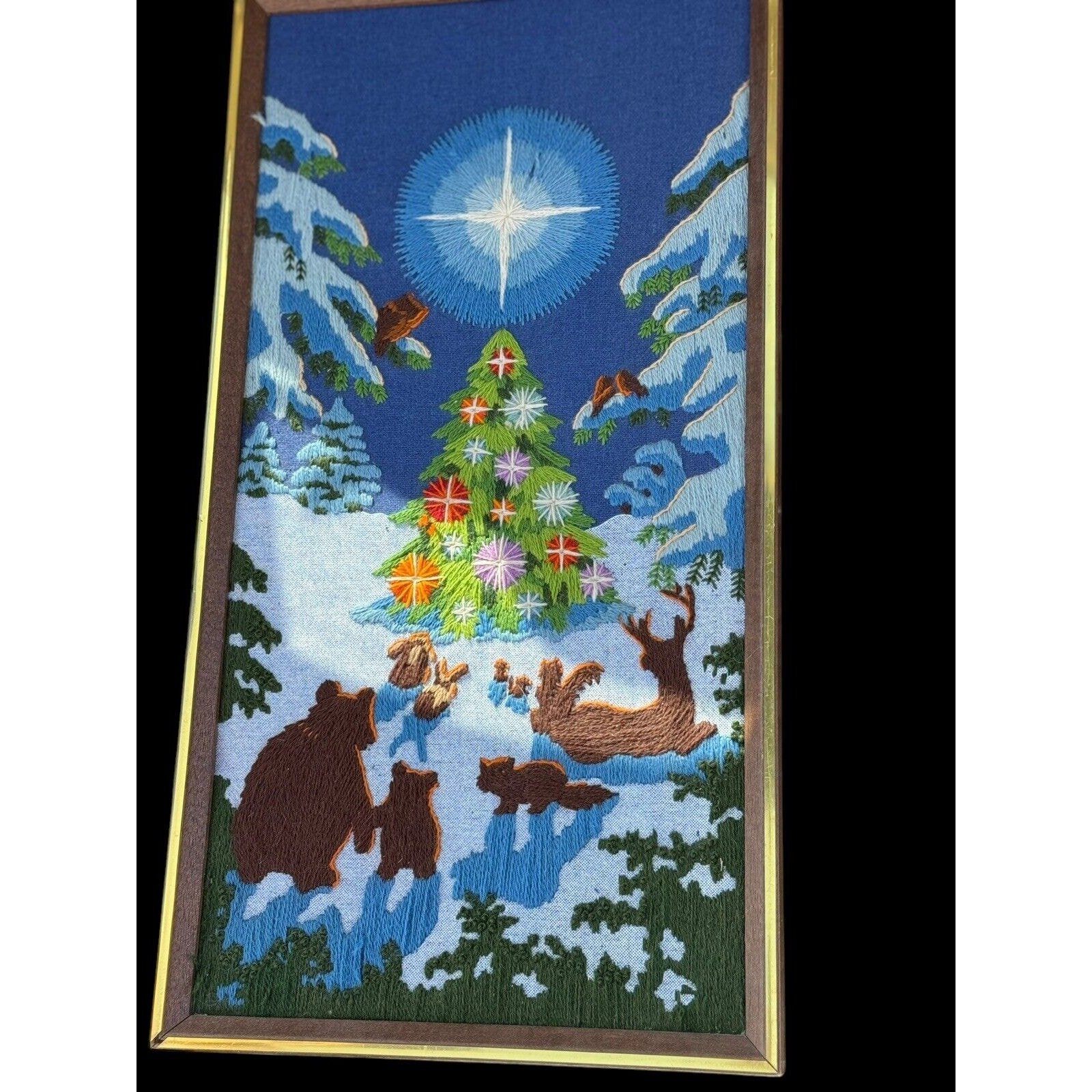 Sunset Stitchery Crewel Embroidery 2083 Enchanted Forest Animals Framed