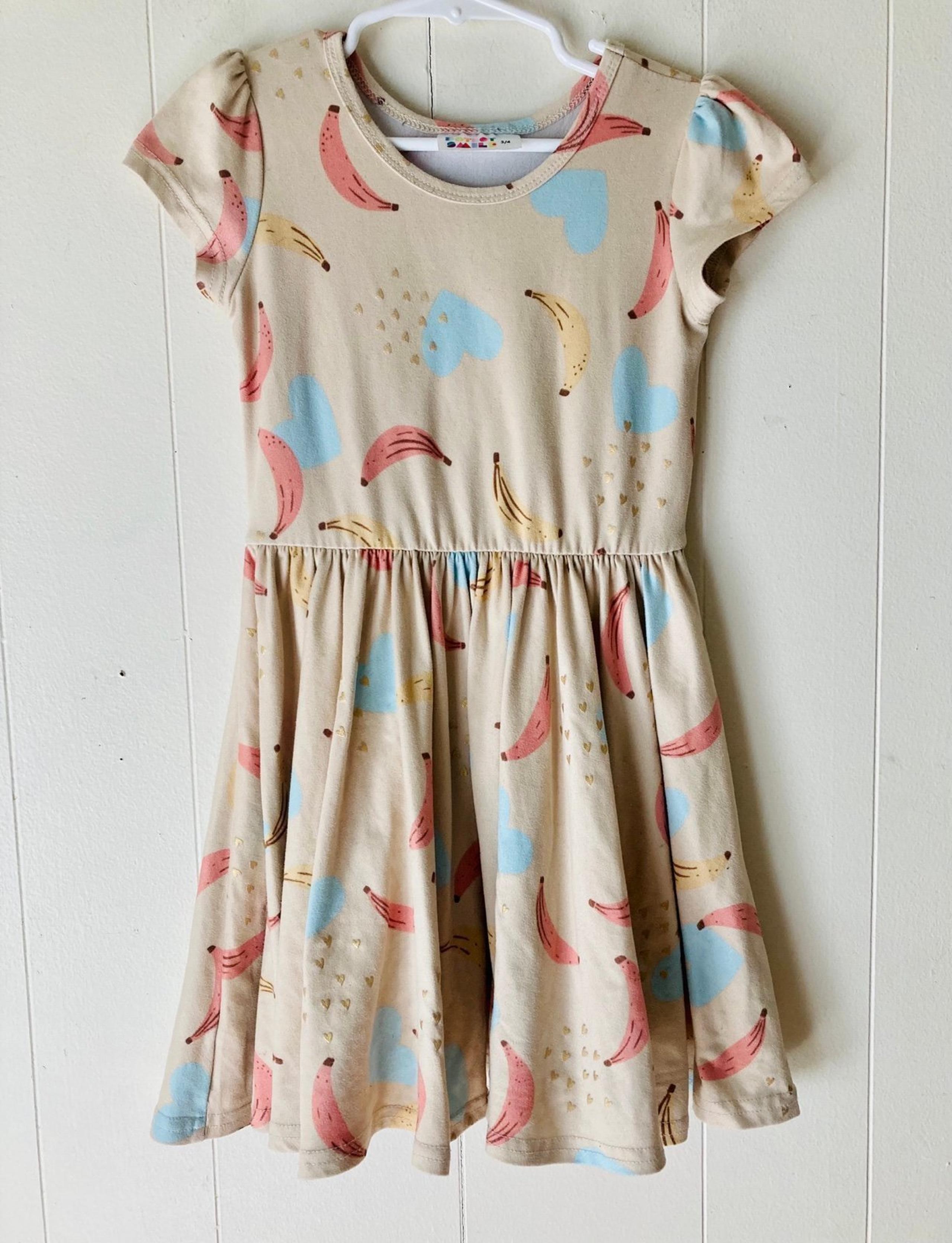 Dot Dot Smile Girls Banana & Heart Dress Size 3-4T