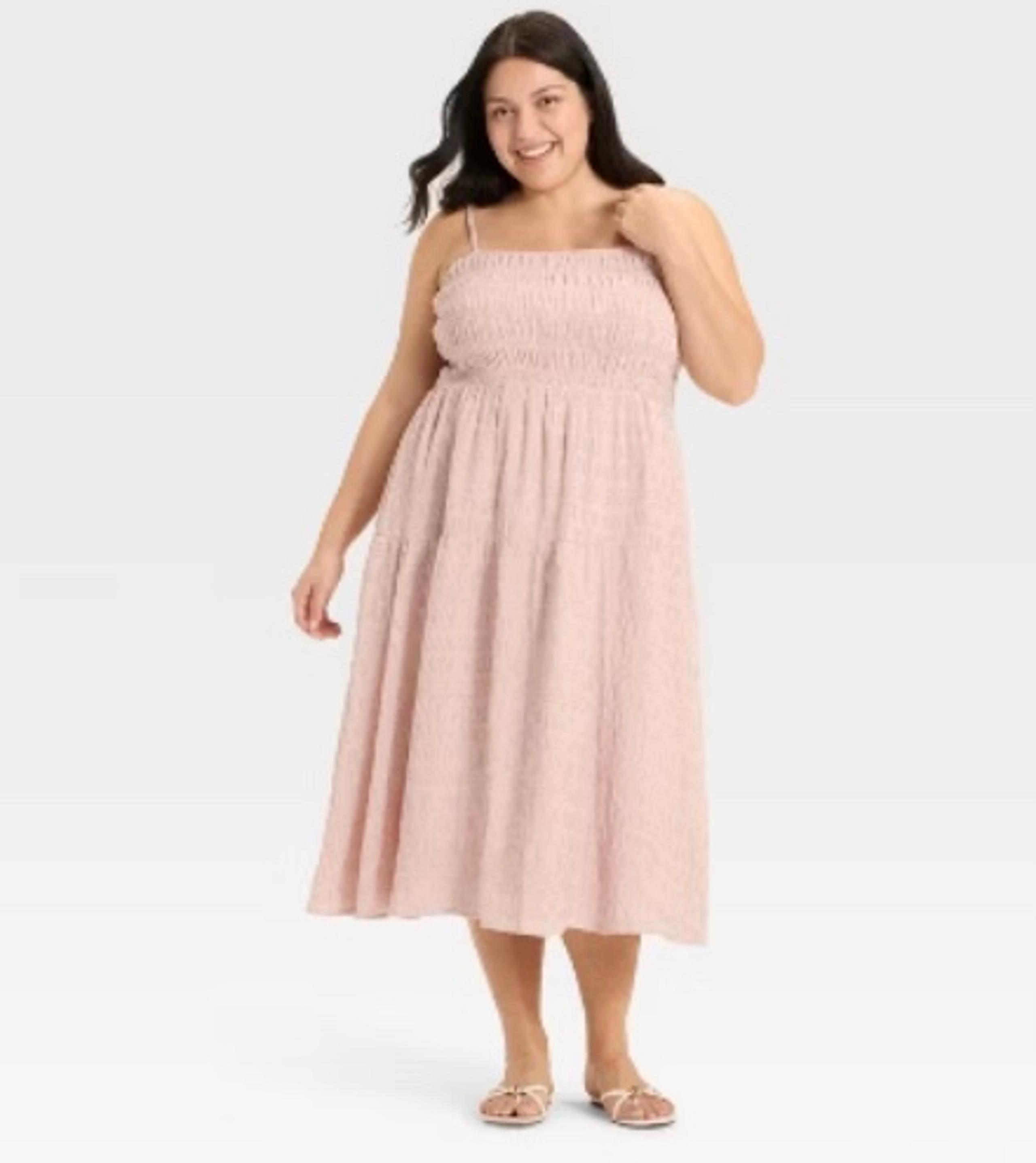 Ava & Viv Womens Smocked Midi A-Line Dress Pink Size 3X NWT