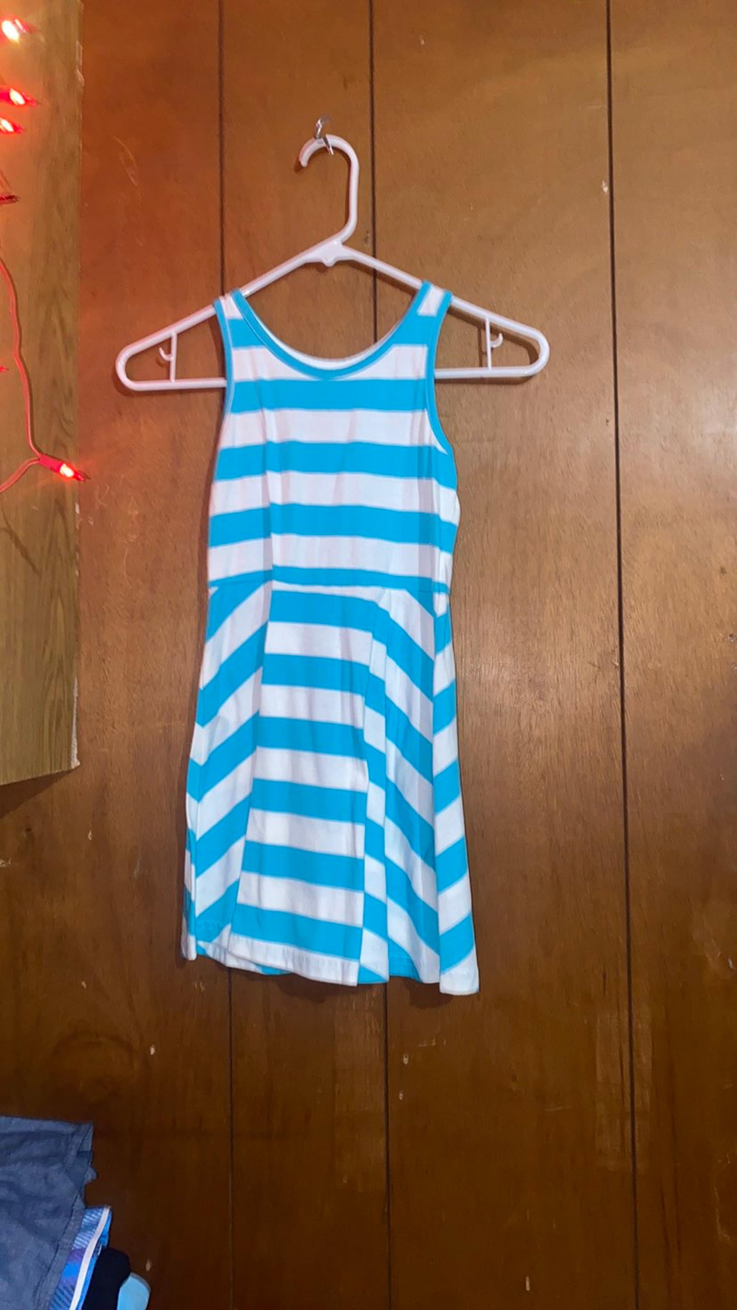 Blue and white striped dress