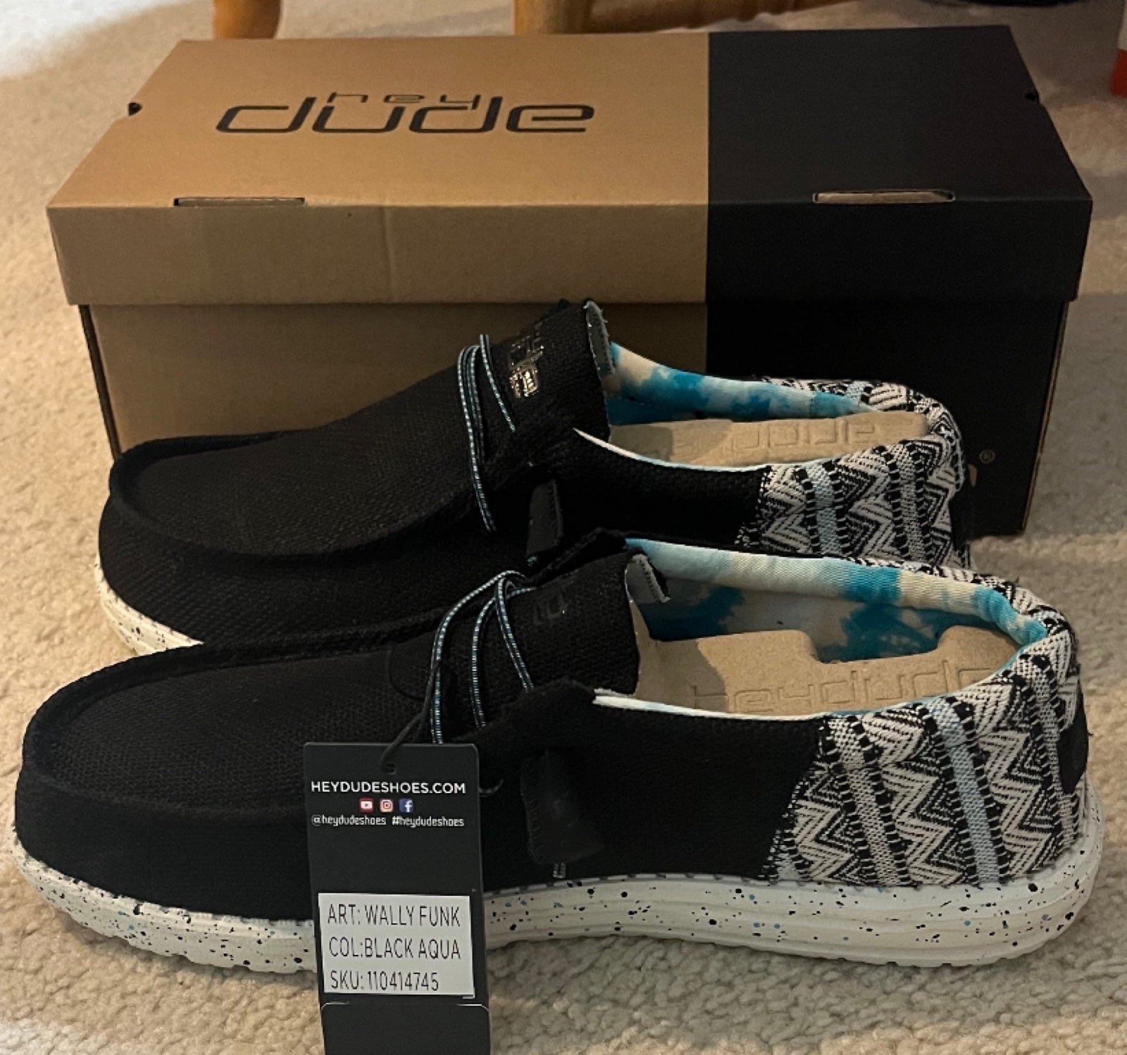 Hey Dude Wally Funk Black Aqua Shoes Buckle Exclusive Mens Size 12