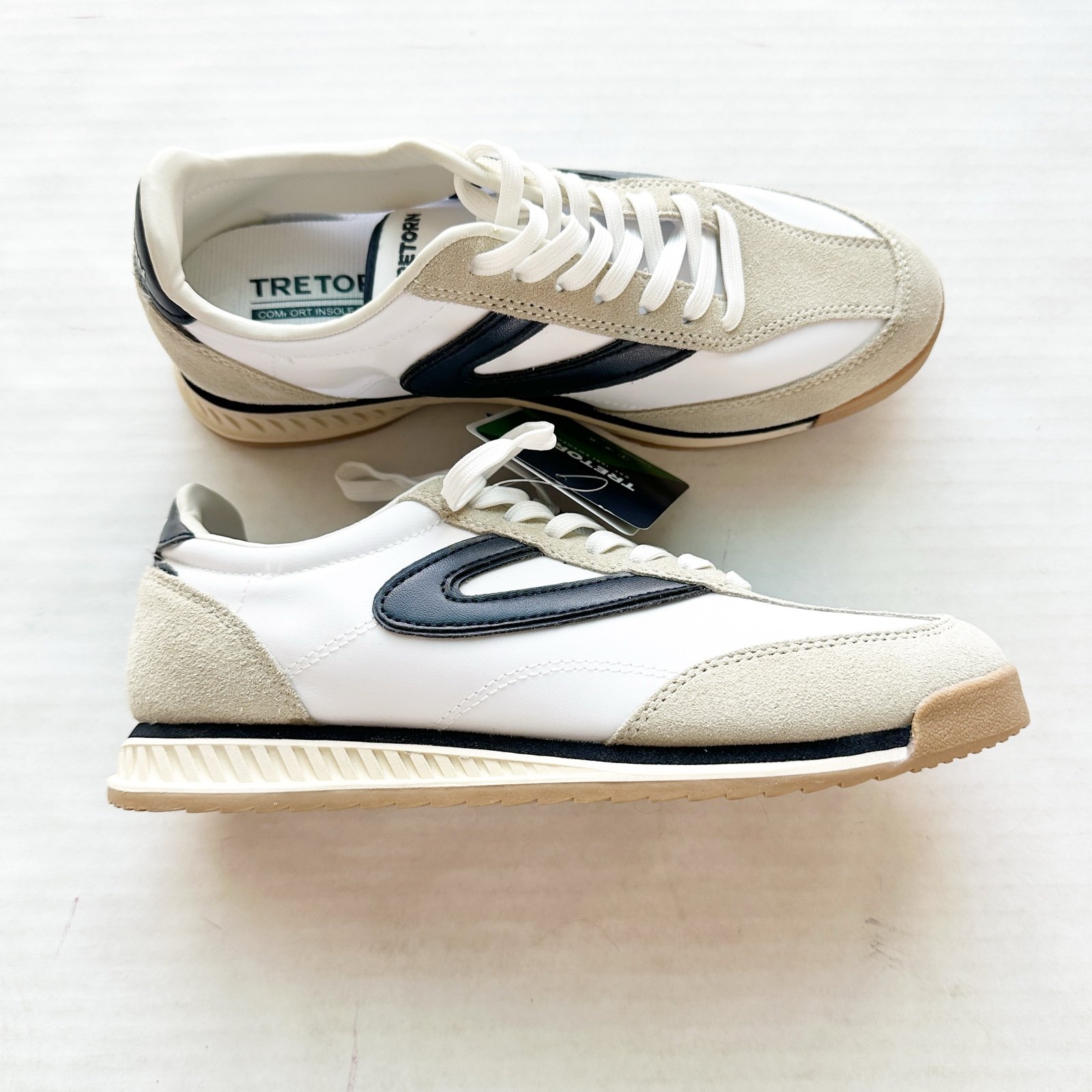 Tretorn New Kristine Retro Sneakers in White / Navy Blue NWT