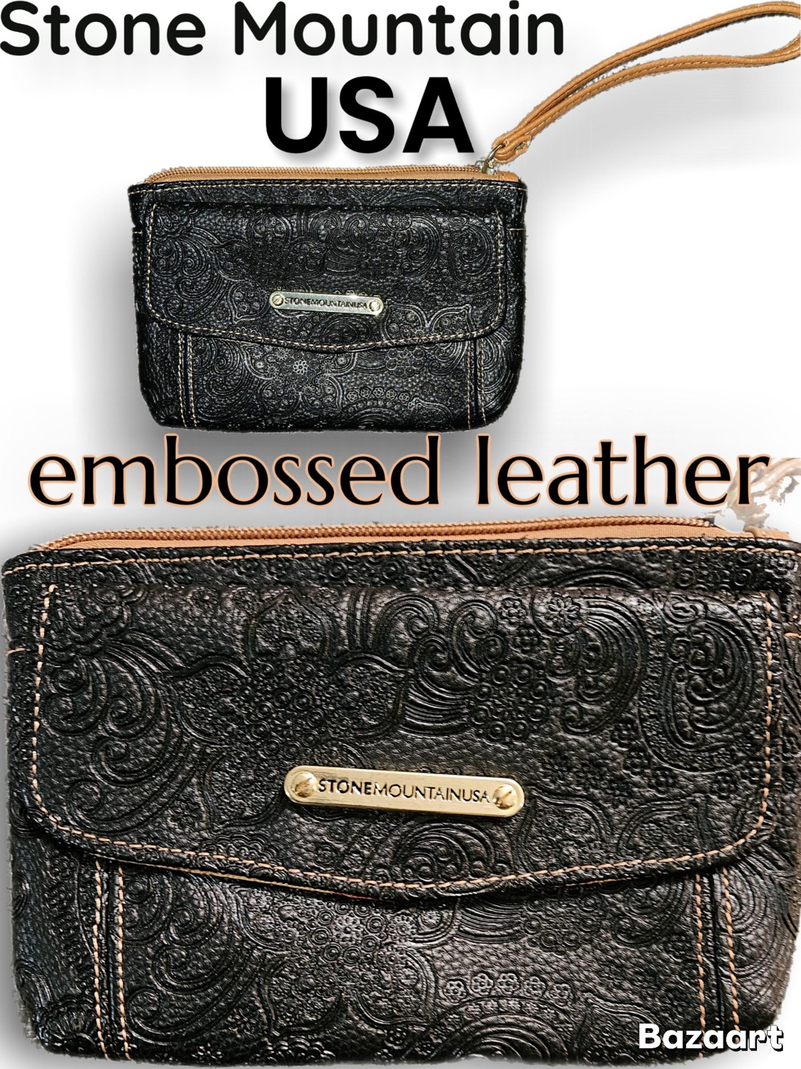 Stone Mountain USA embossed leather wristlet