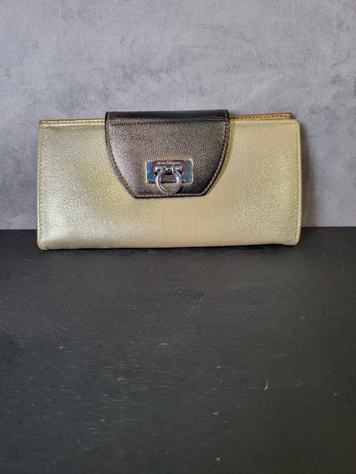 Salvatore Ferragamo metallic long leather wallet