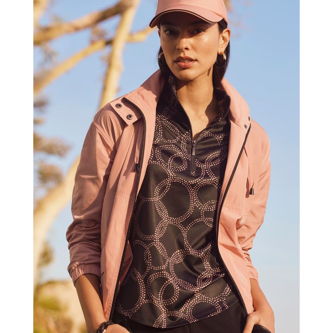 Chicos Size 1.5/10 Windbreaker Jacket Lightweight Blush Pink + Black Travel