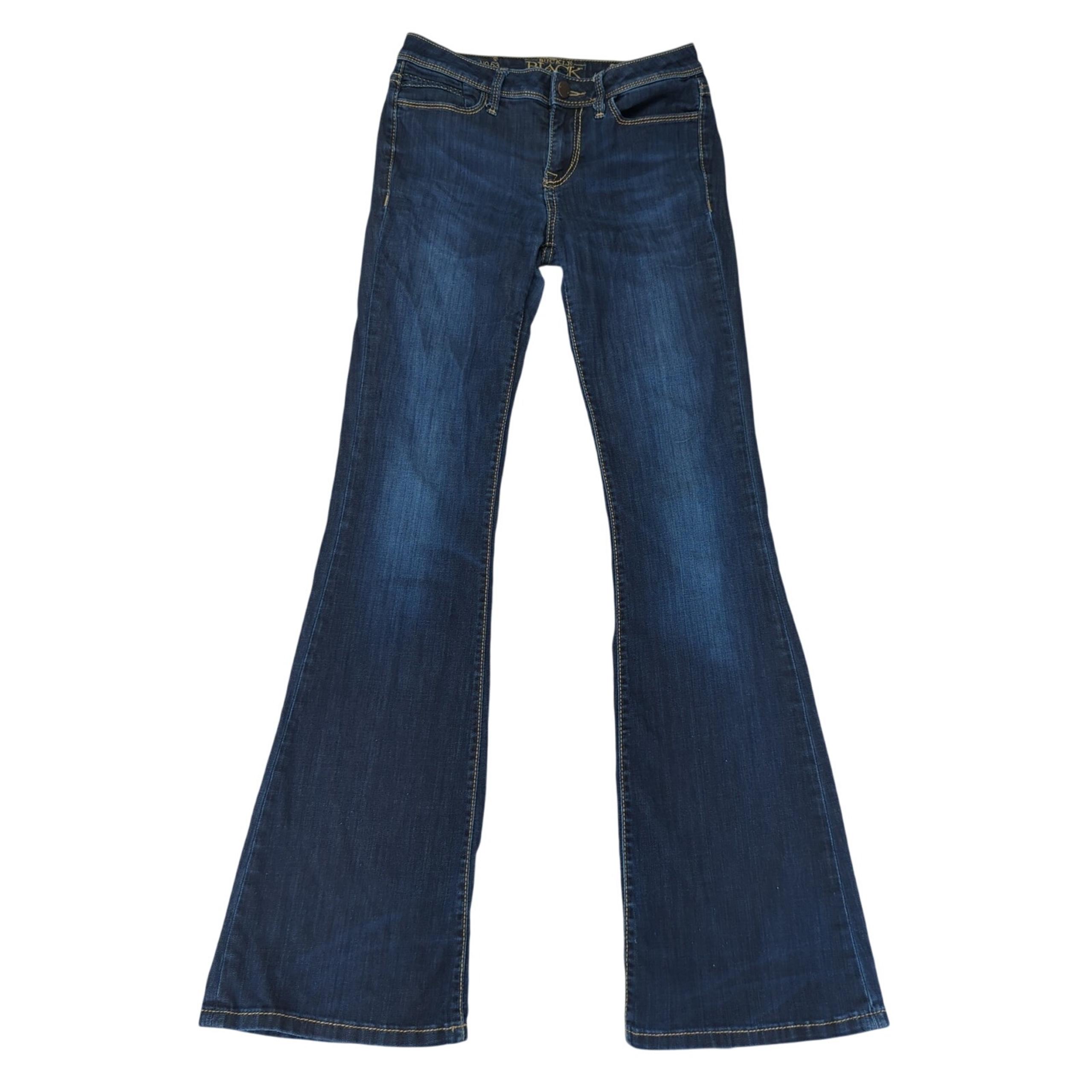 Buckle Black Flare Leg Jeans Fit No 53 Stretch Women's 27x34 Tall Dark Blue Wash