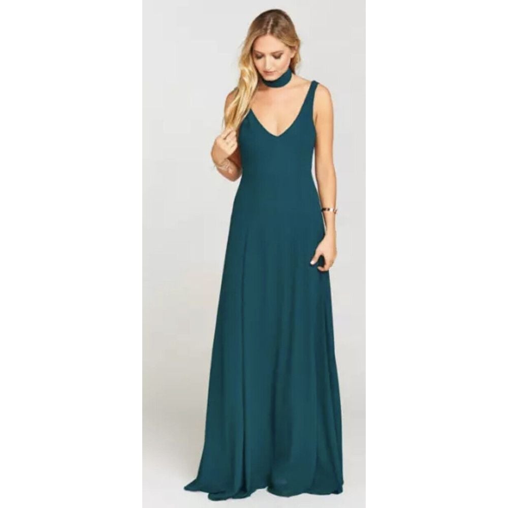Show Me Your MuMu Deep Jade Chiffon Jenn Maxi Bridesmaid Dress SZ L