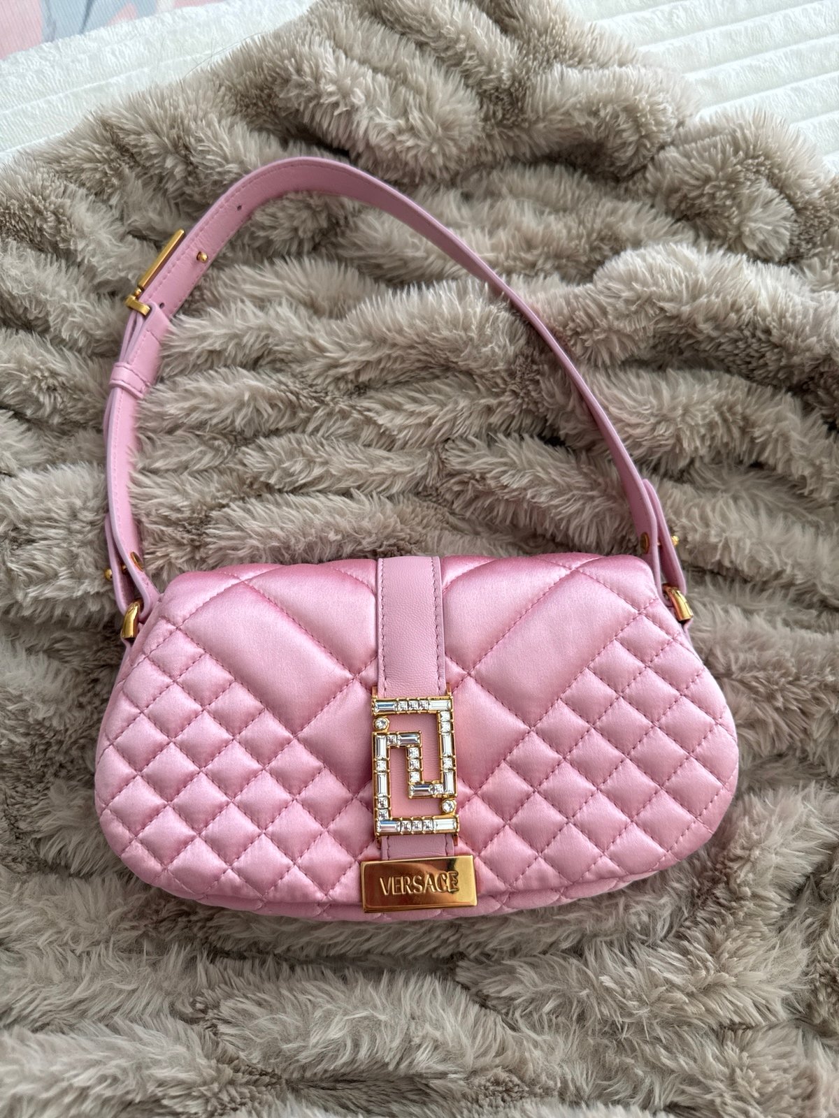 Versace Greca Goddess Satin Pink Shoulder Bag