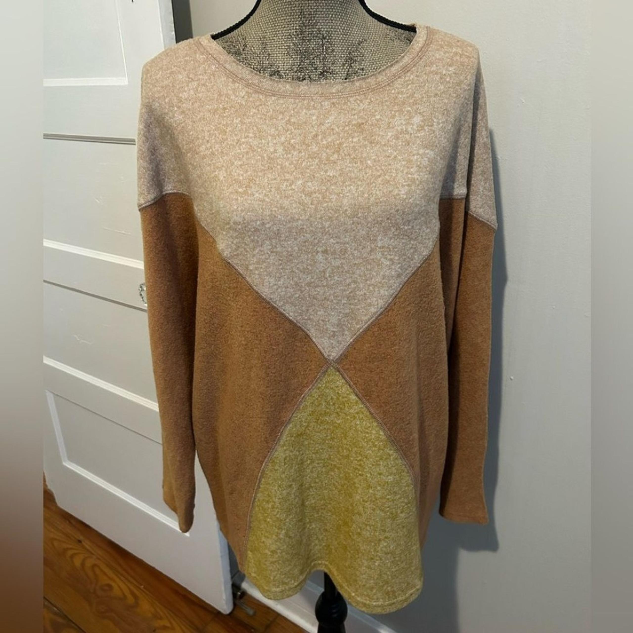 Easel Fall Modern Diagonal Color Block Soft Long Sleeve Sweater