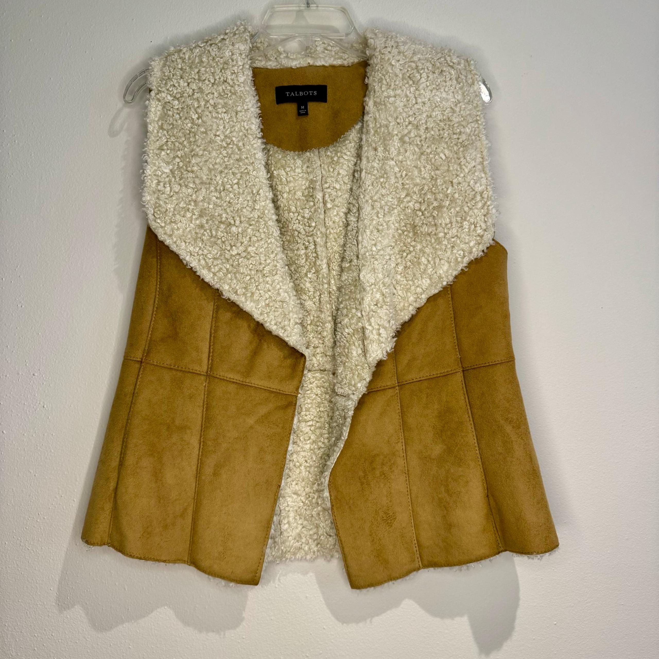 Talbots Faux Suede Sherling Tan Fleece Vest - Medium