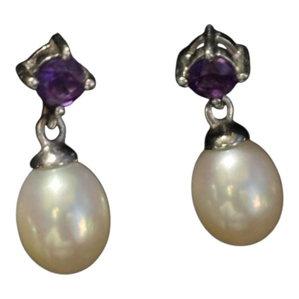 14K Cultured Pearl & Amethyst Drop Earrings