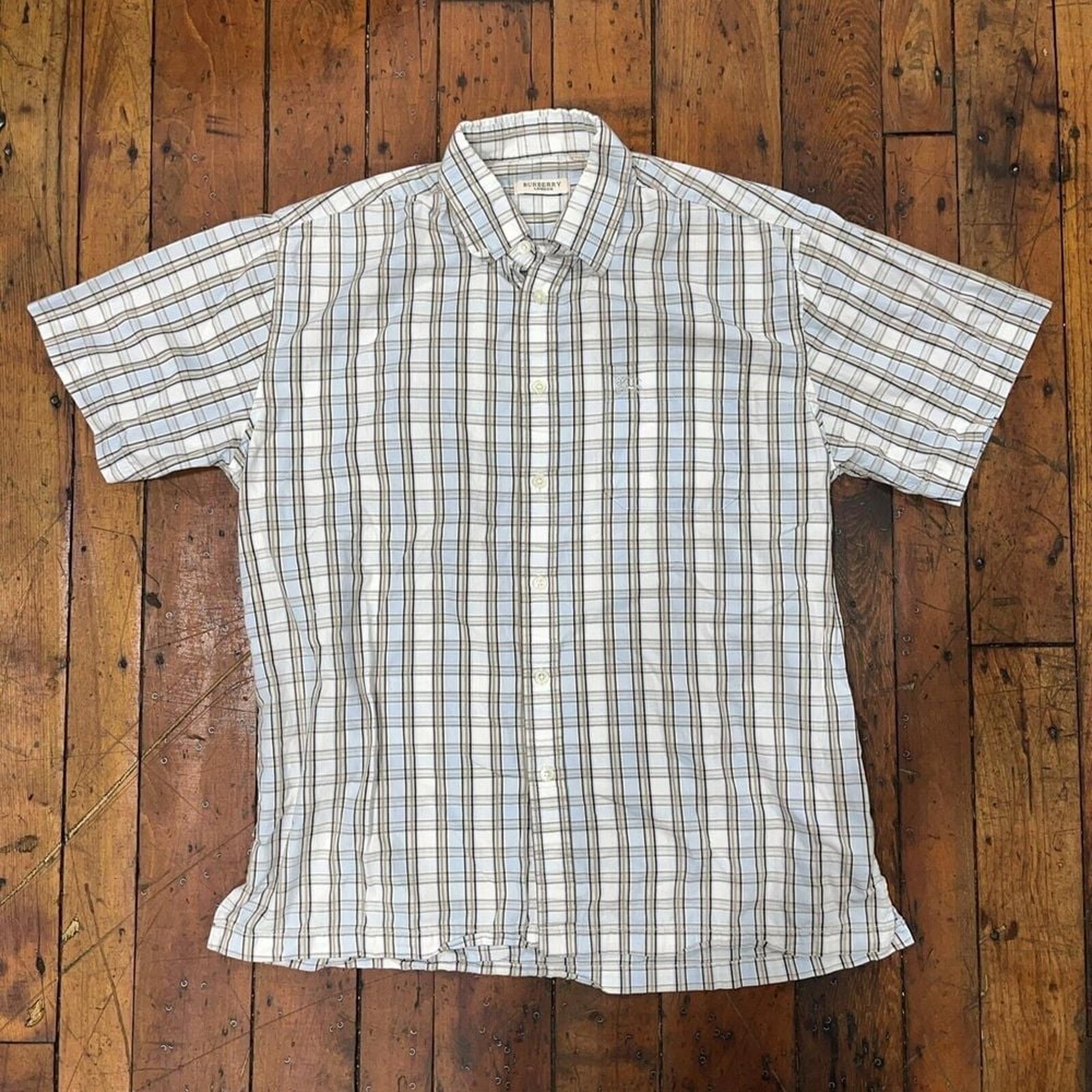 Burberry London Plaid Button Up Shirt Men's Large Blue