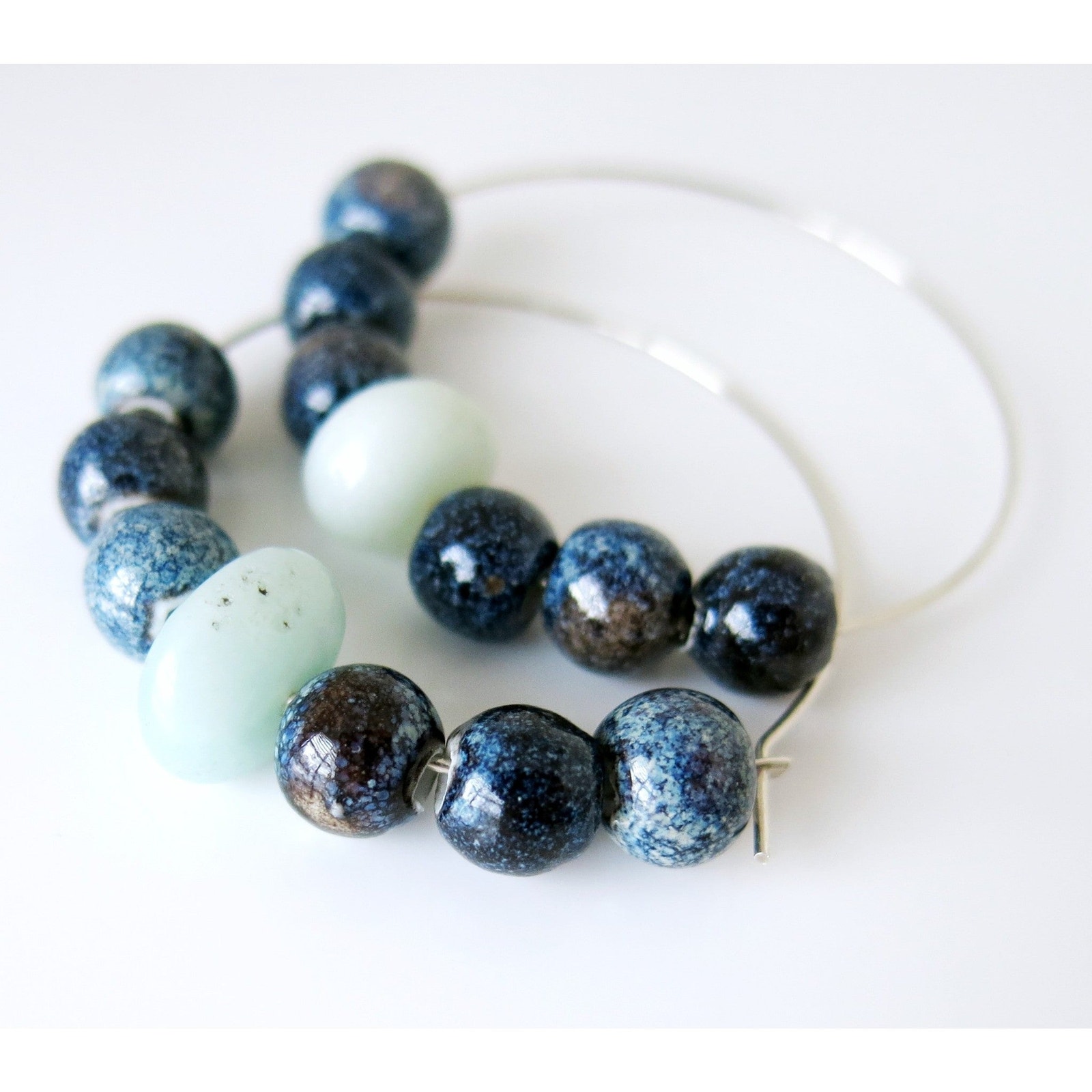 Eye of the Moon and Stars - Blue Speckled SS Hoops Aventurine Sterling Silver
