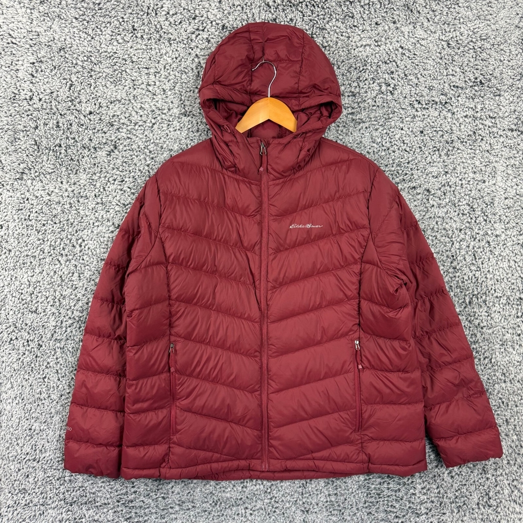 Eddie Bauer Jacket Womens XXL Red Down Puffer Coat EB650 Hooded Ladies 2XL