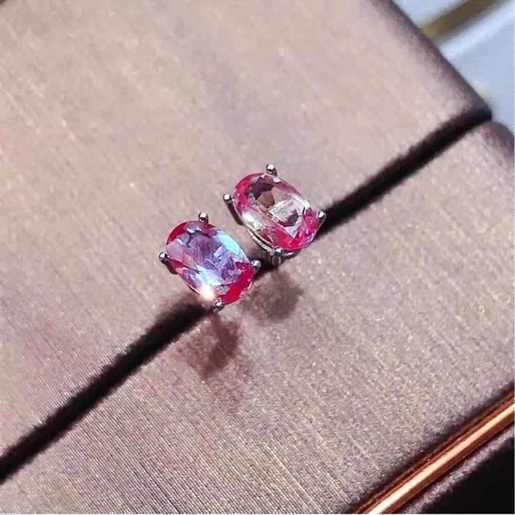 14K White Gold Mystic Rainbow Topaz (June) Oval Stud Earrings, NWT