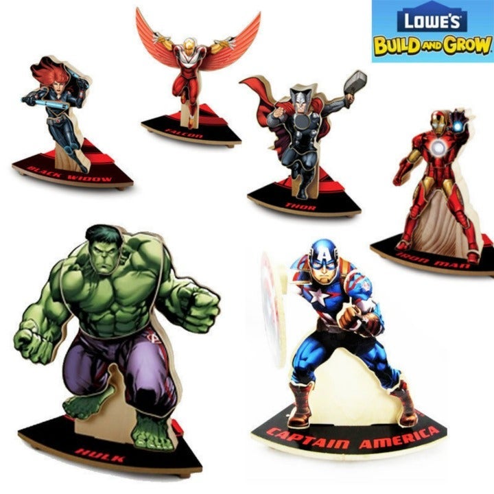 LOWE'S - LOT OF 6 BUILD AND GROW MARVEL AVENGERS WOODEN KITS