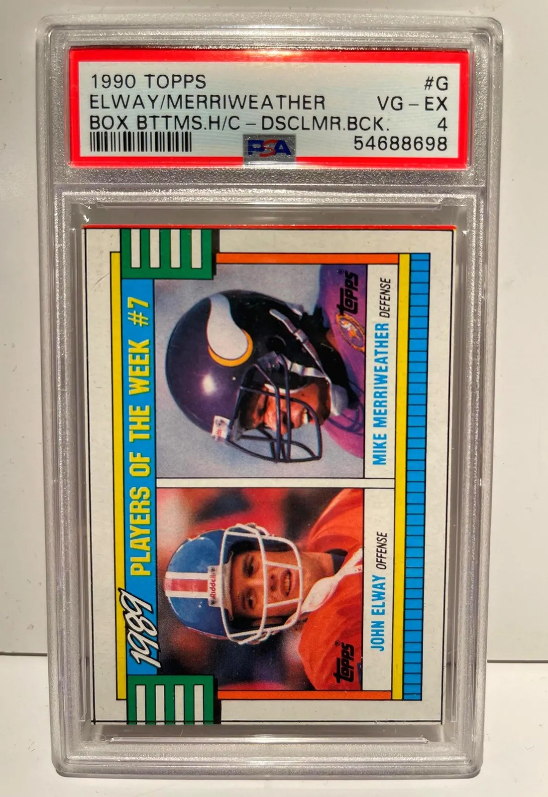 1990 Topps Football Box Bottoms John Elway PSA 4 Graded Rare