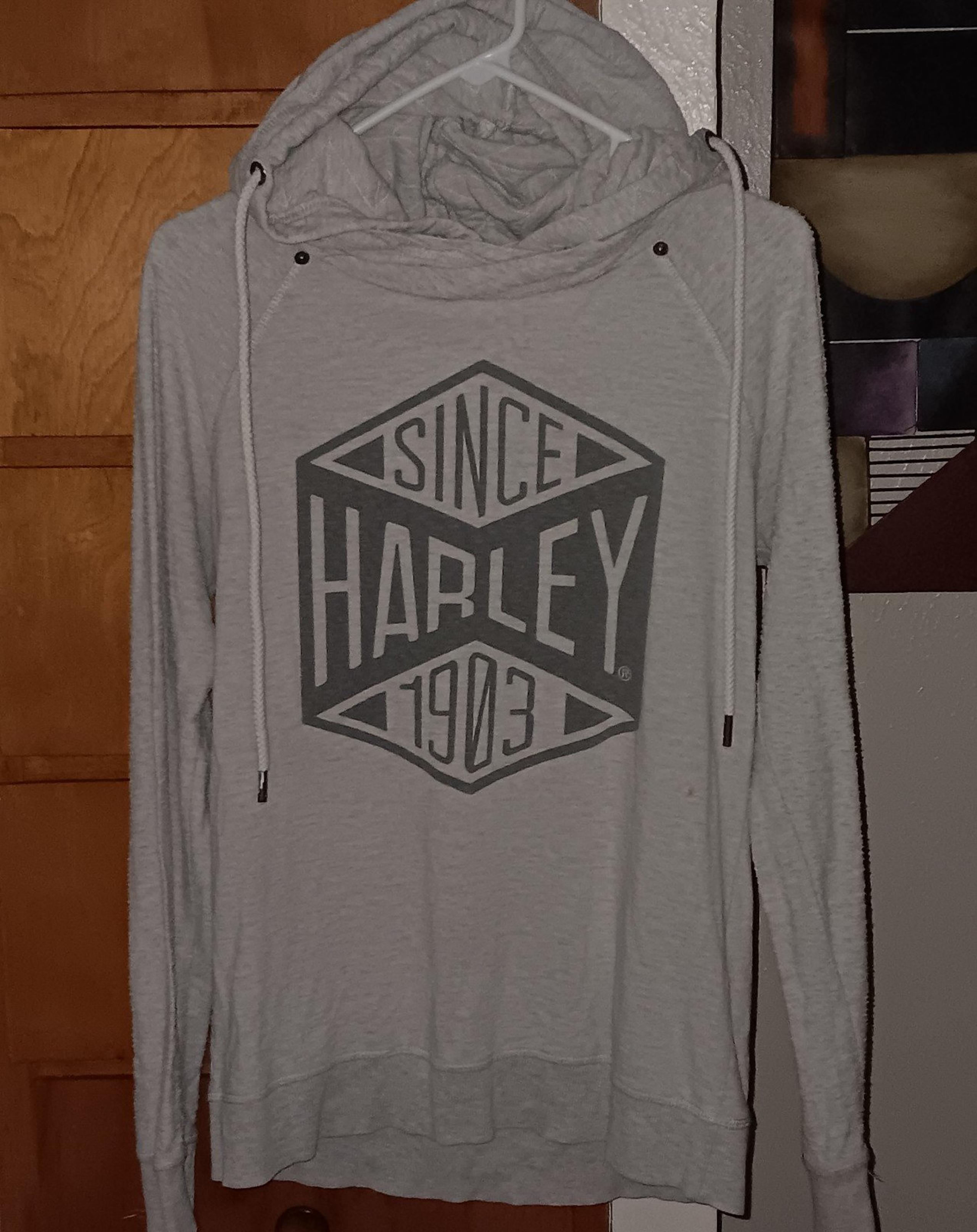 Harley Davidson Women’s Size Med. Double Hooded Sweatshirt Contrast Fabric Biker