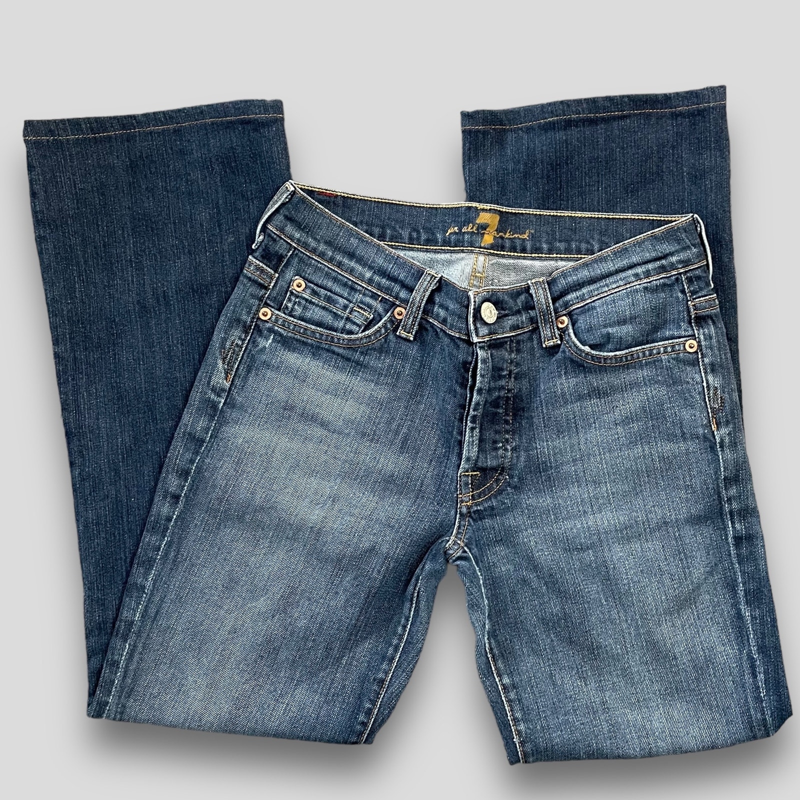 7 FOR ALL MANKIND WESTERN BOHO STRAIGHT BOYCUT BUTTON FLY DENIM JEANS SIZE 27