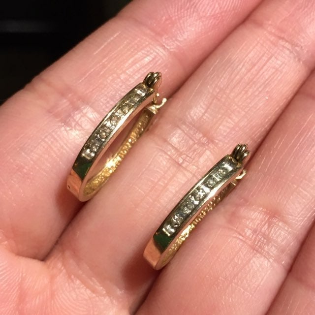 10k solid gold white sapphire Hoop earrings