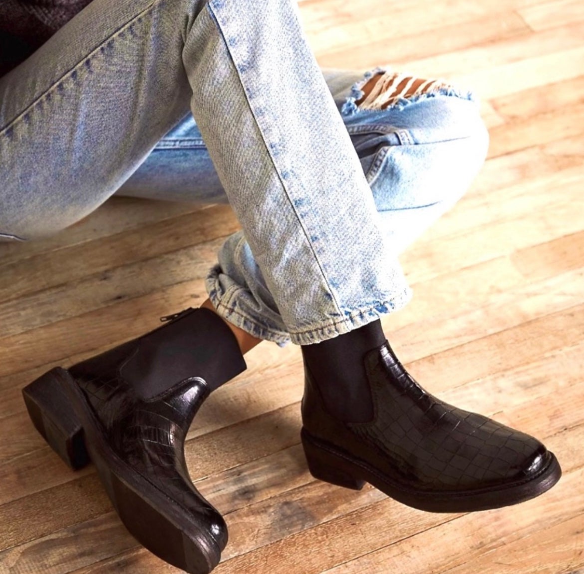 Free People Arlo Santa Fe Ankle Boots Black Chelsea Booties Size 7 Women