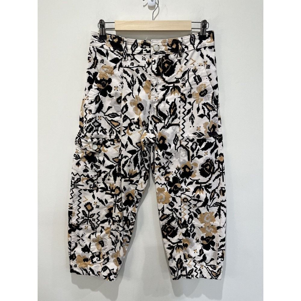 Anthropologie Tapered Floral Corduroy Pants Cargo Utility Sz 6P Boho High Rise