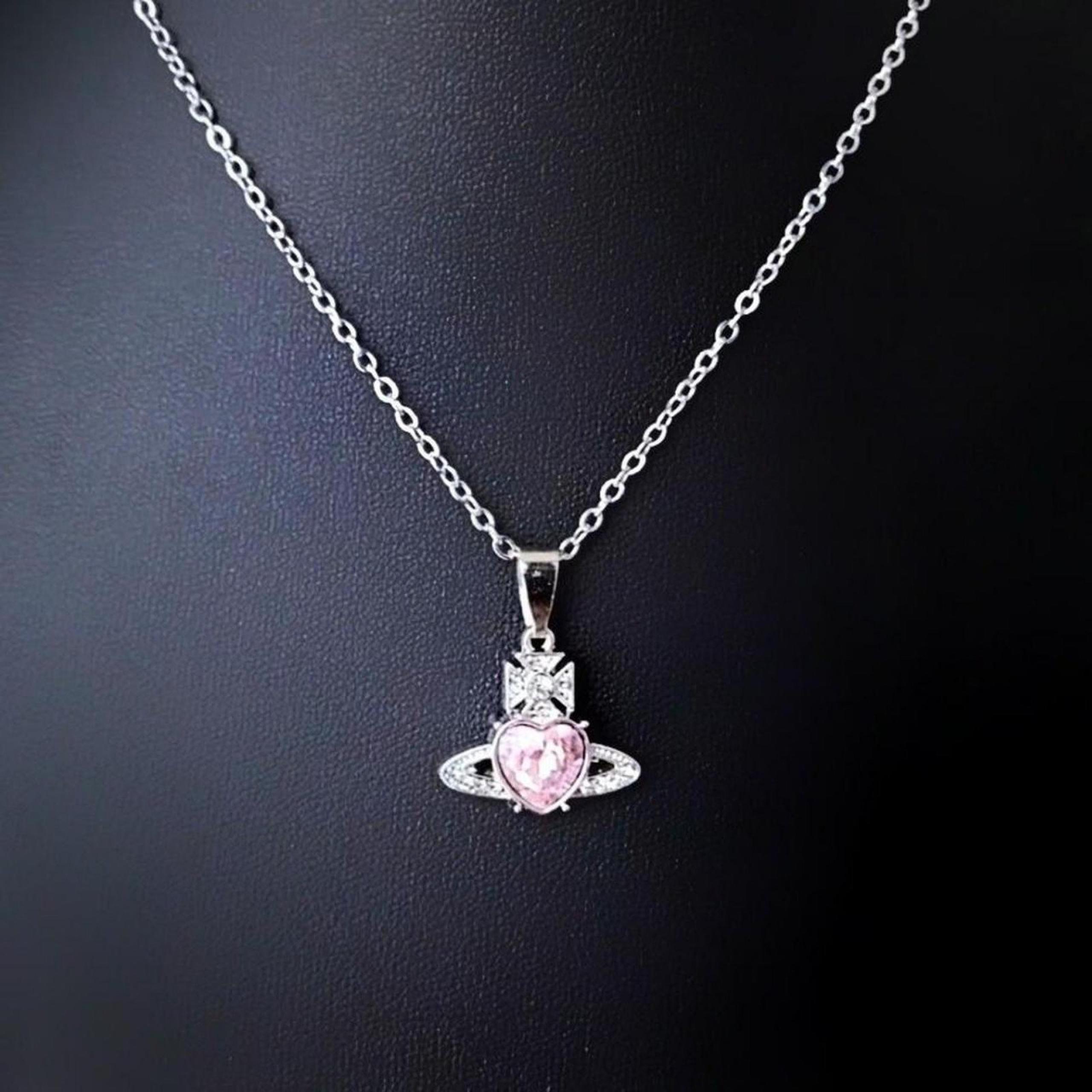 16" Crystal Saturn Heart Necklace