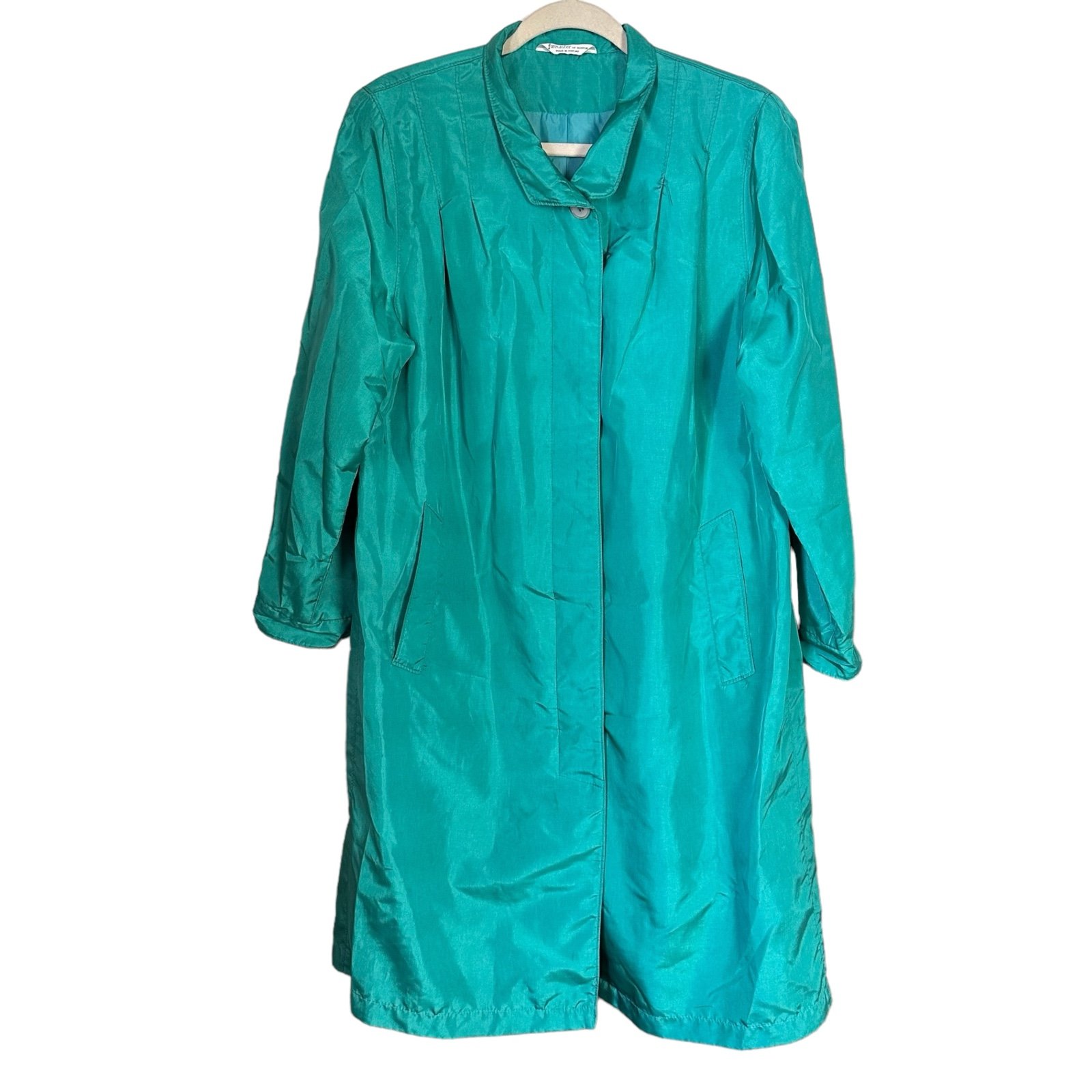 Forecaster of Boston Womens Sz L? Teal Green Midlength Rain Trench Coat Vintag
