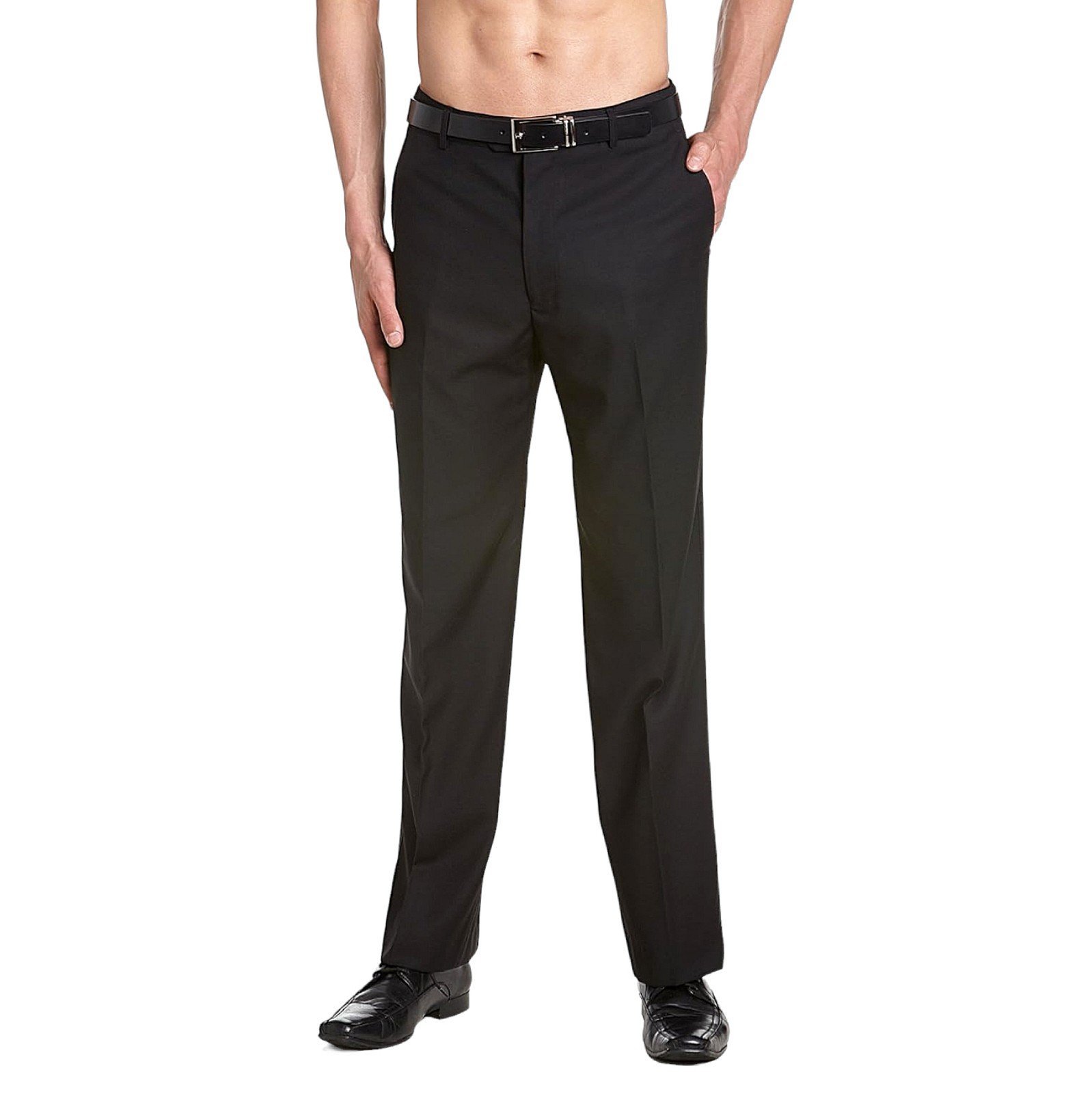Size 40 CONCITOR Men's TUXEDO Pants Flat Front | Satin Band Stripe | Solid BLACK