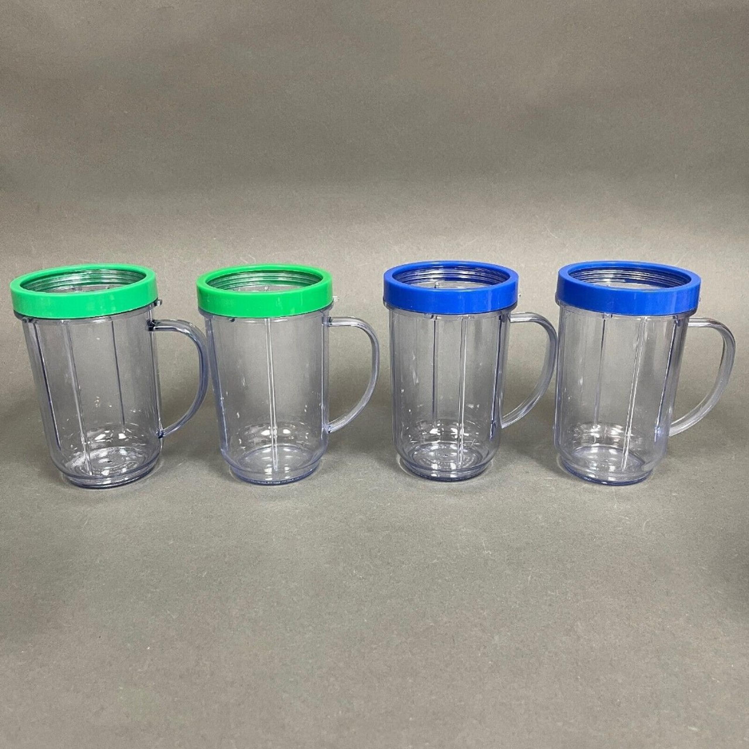 Magic Bullet Cups Party Mugs with Green Blue Comfort Lip Rings Lot of 4