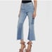 Frame denim tone two denim extreme flare ankle patchwork jeans raw hem Sz 24