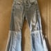 Frame denim tone two denim extreme flare ankle patchwork jeans raw hem Sz 24
