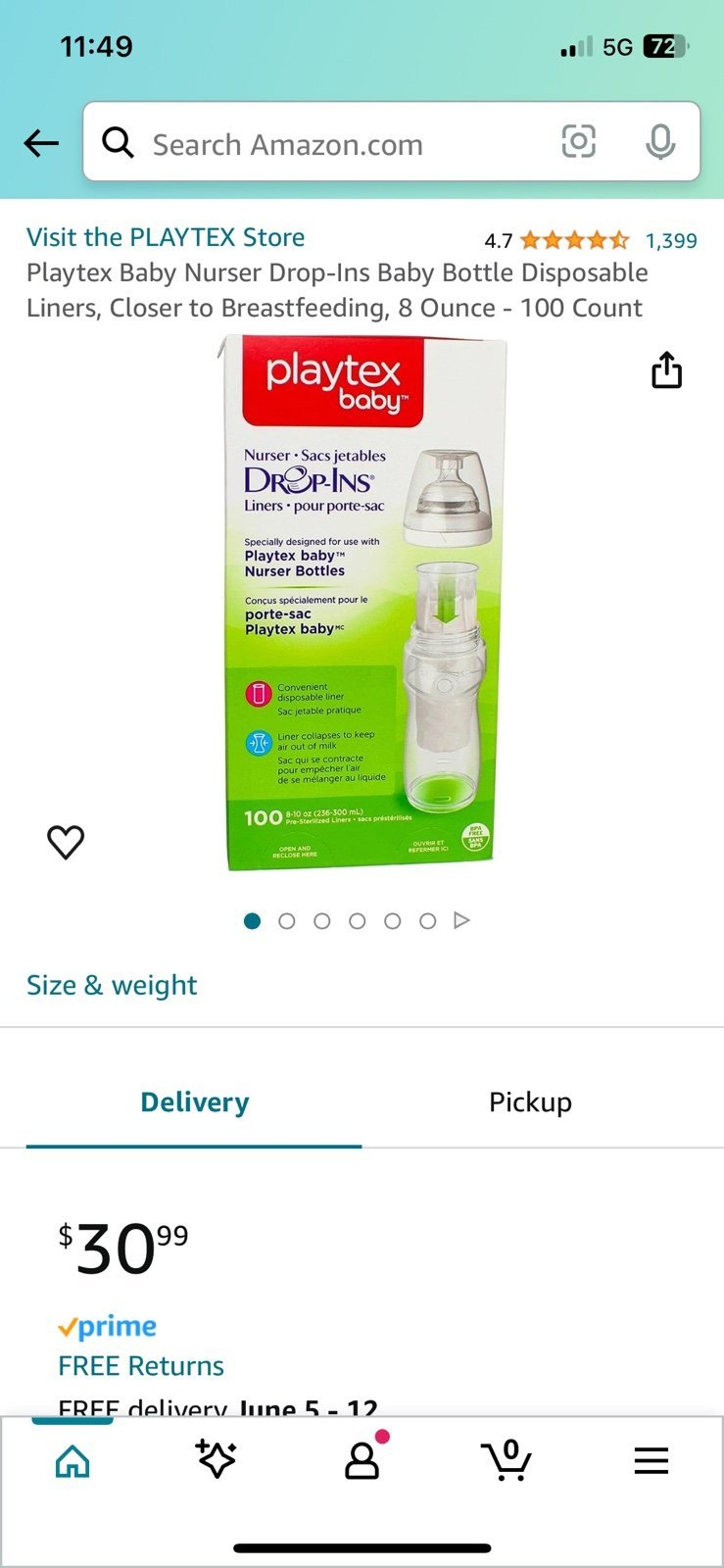 NIB Playtex Drop In Bottle Liners (10 oz)