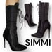 Simmi London Puffer Black Mid-calf Stiletto Boots Zip & Lace Sz 9
