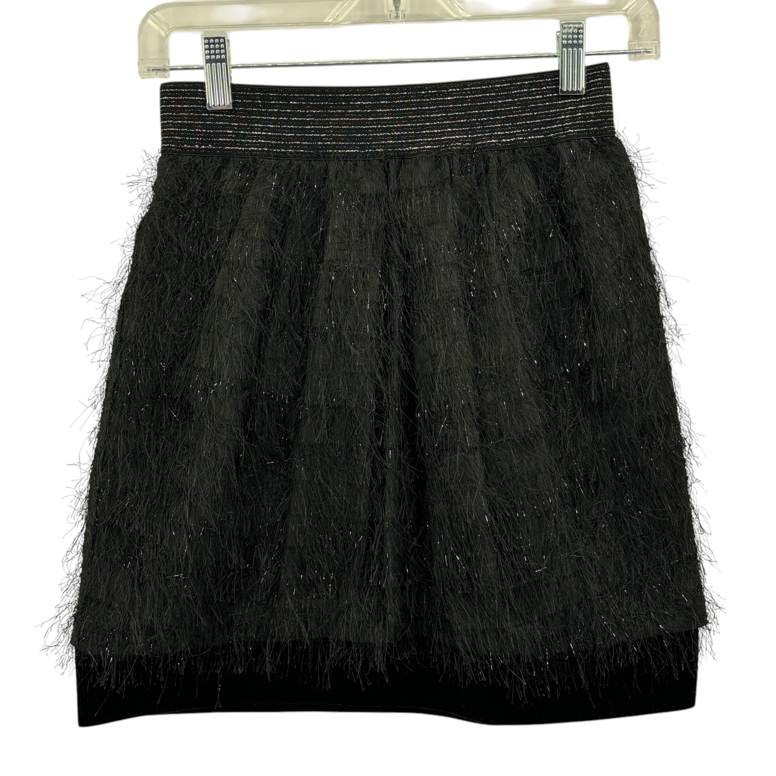 Lanvin en Bleu Fringe Feather Skirt Women's SZ 36 Black Dinner Evening Party Fun