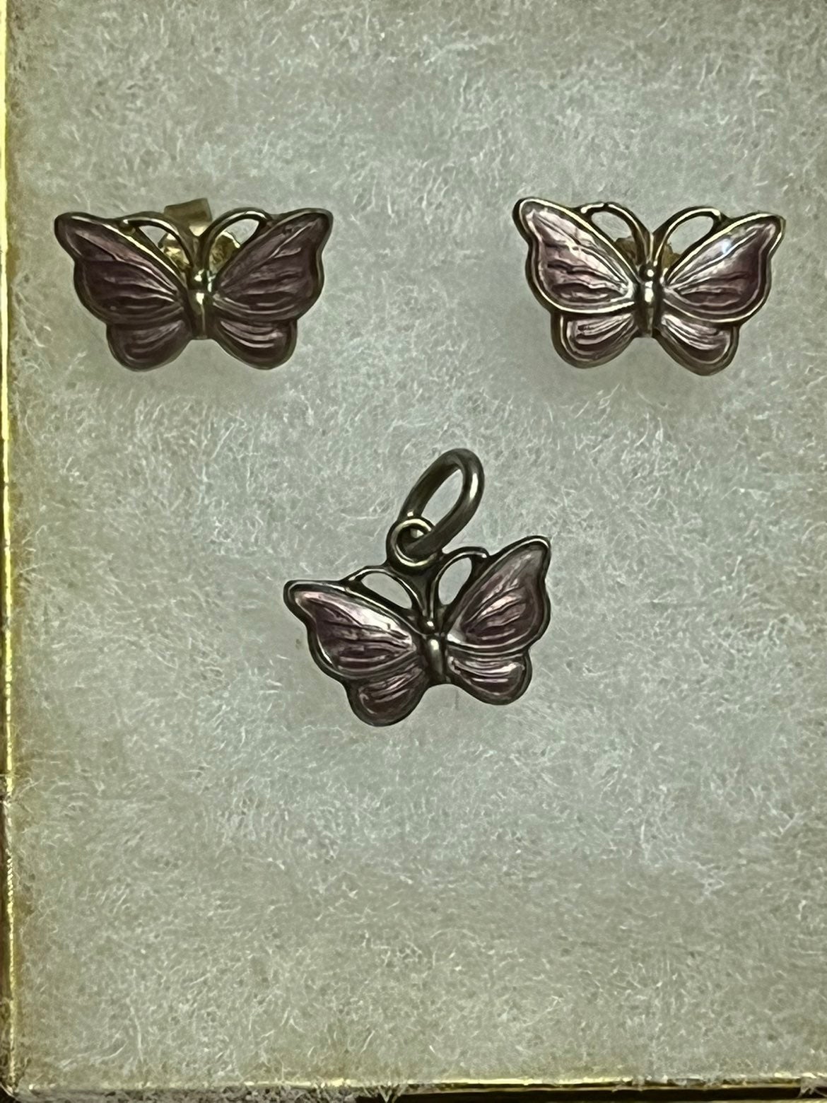 Vintage MCM Volmar Bahner Denmark butterfly sterling enamel earrings & pendant