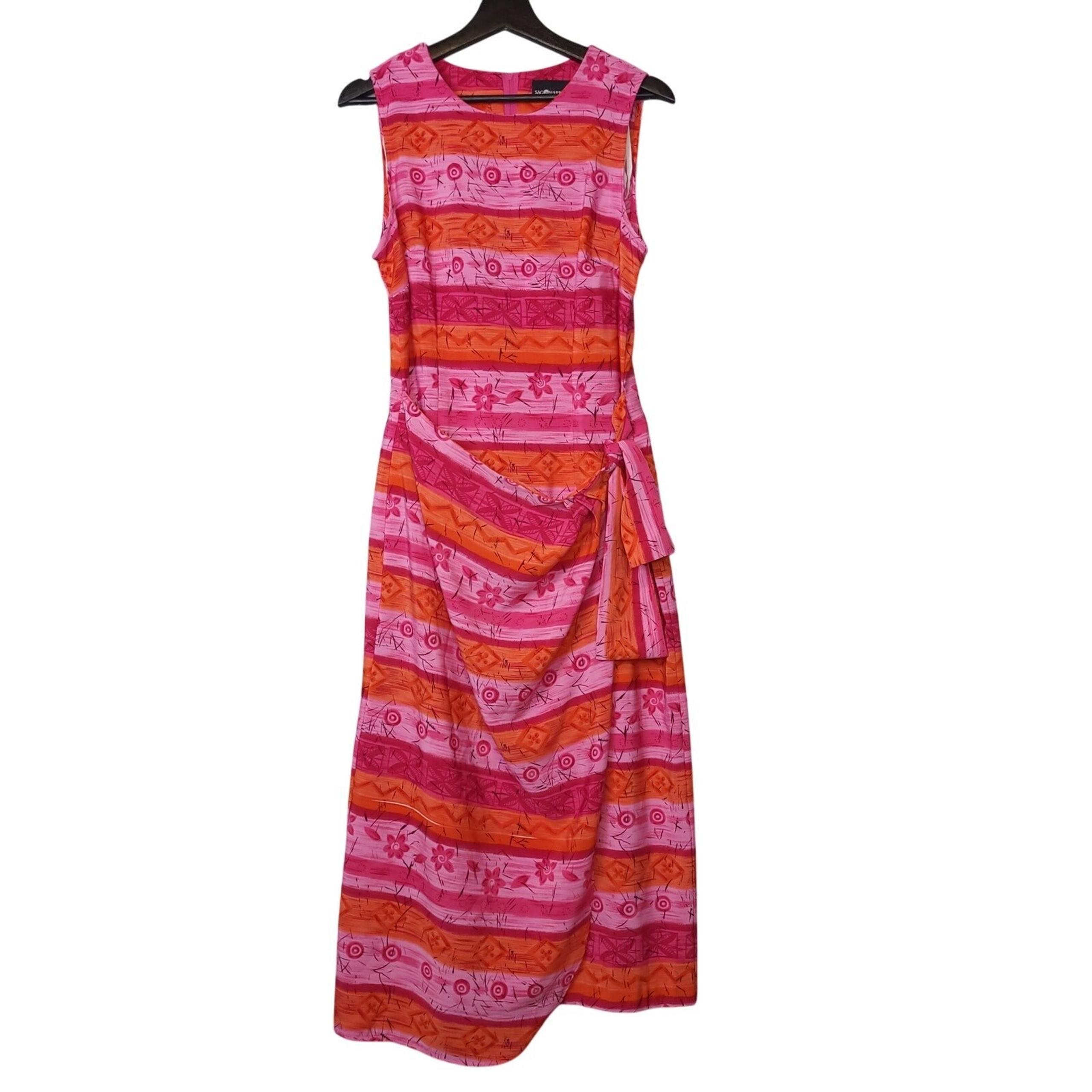 Sag Harbor Women's Dress Sz 10 Floral Pink Casual Preppy Modest Colorful Artsy