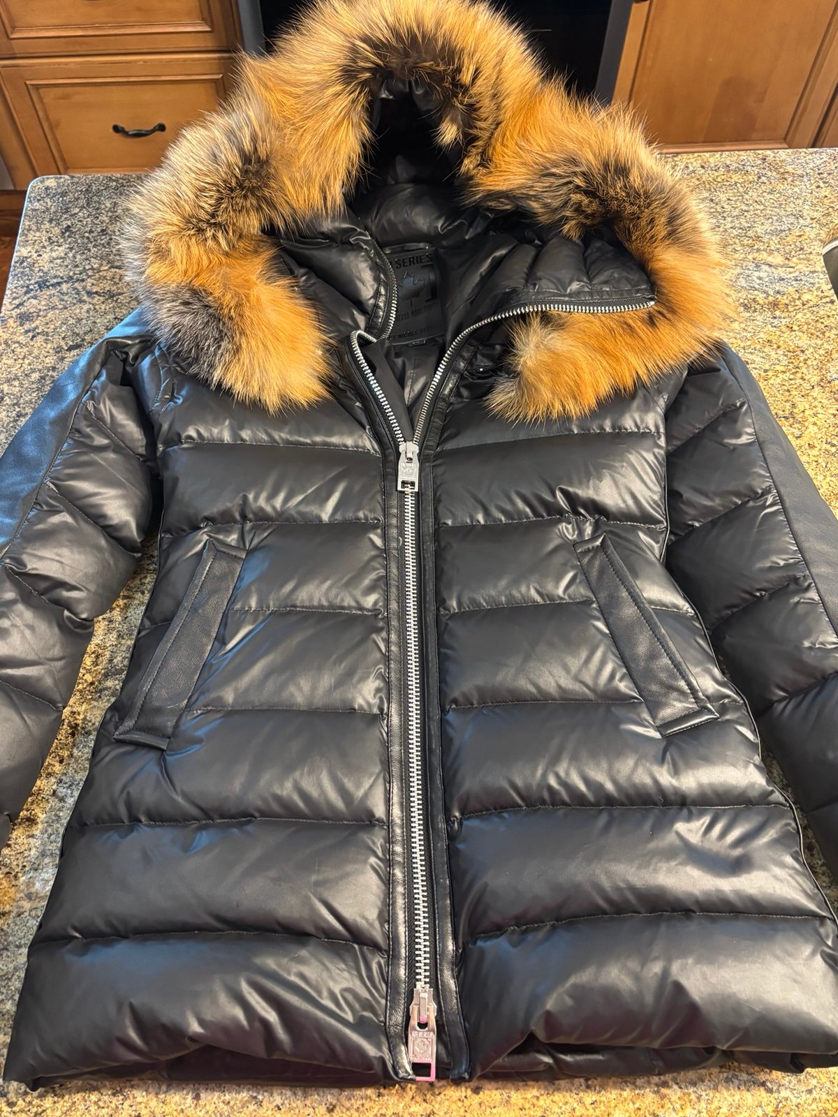 Nicole Benisti NB Series Puffer Jacket P/S – Lamb Leather & Golden Fox Fur Black