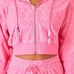 Forever 21 x Barbie Women Pink Floral Jacquard Cropped Zip Athletic Hoodie L
