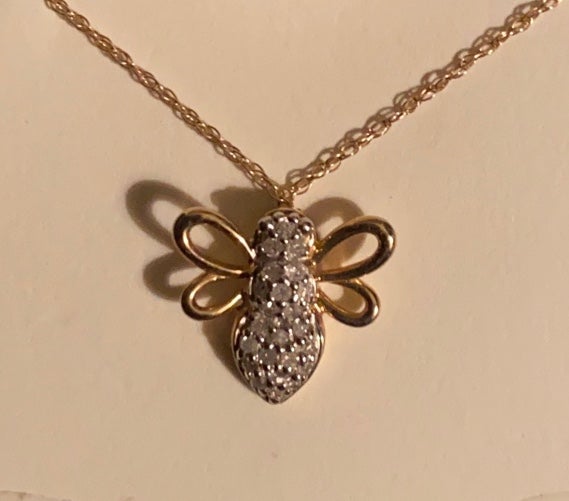 10K Gold and Diamond Bee Pendant Necklace