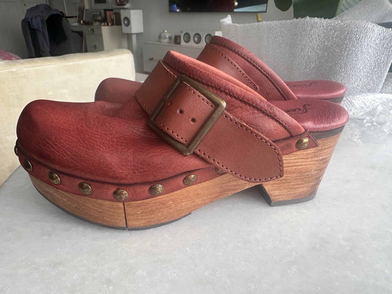 Free People Clogs Red Leather size 36