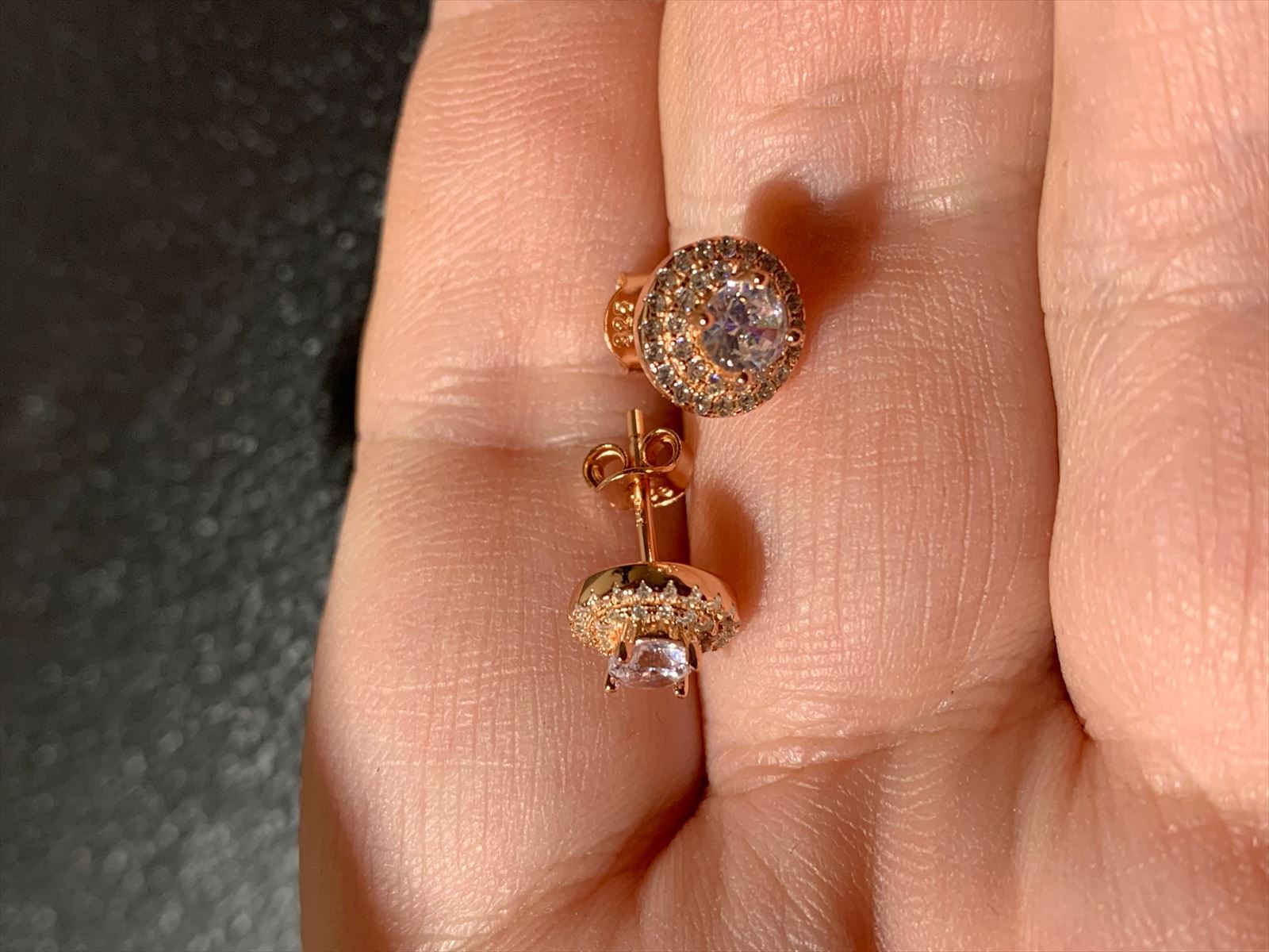 Rose Gold 925 Silver Round Stud Earrings
