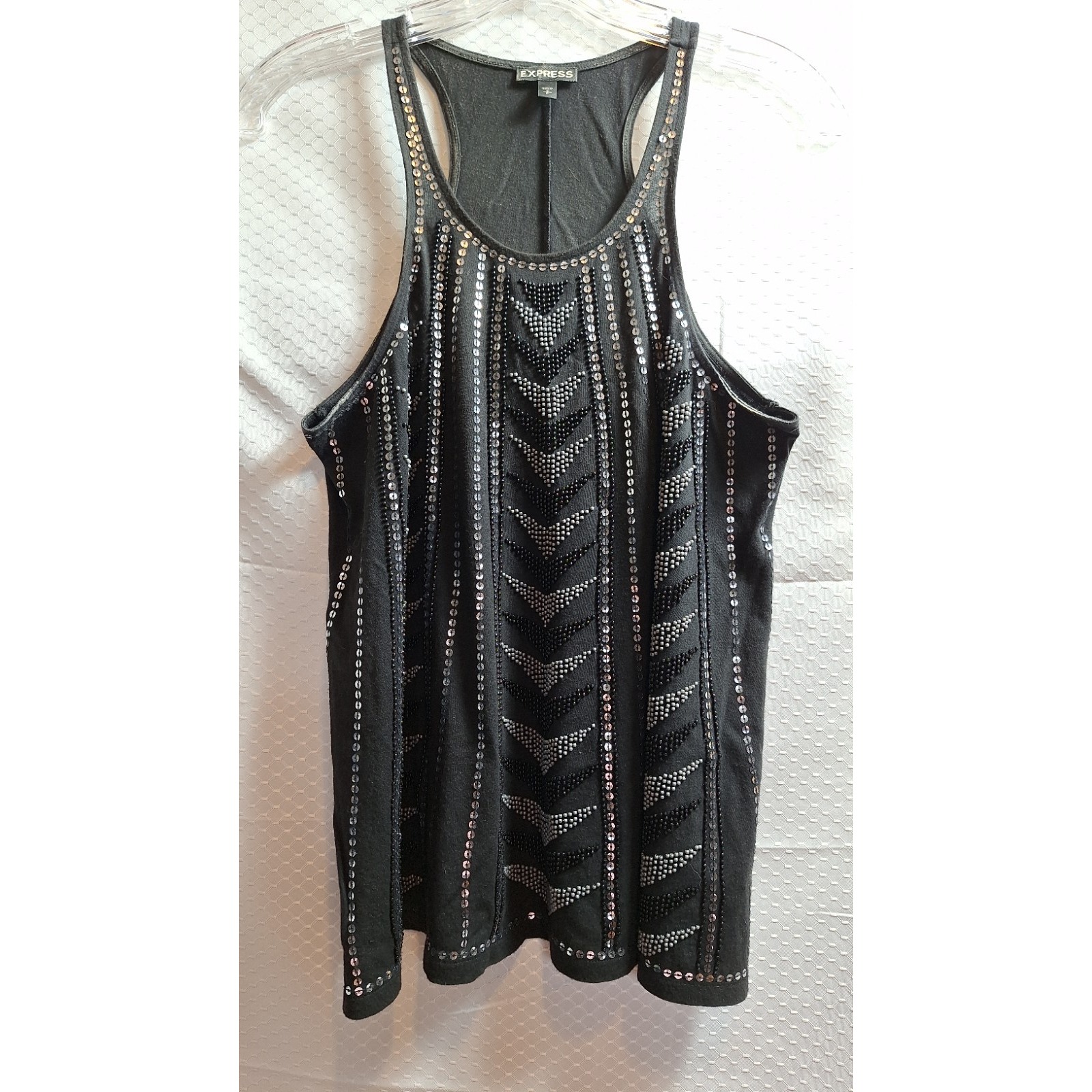 Y2K EXPRESS Sequin Beaded Tank Top Sz S Black Whimsigoth Dark Romantic Fairy 90s
