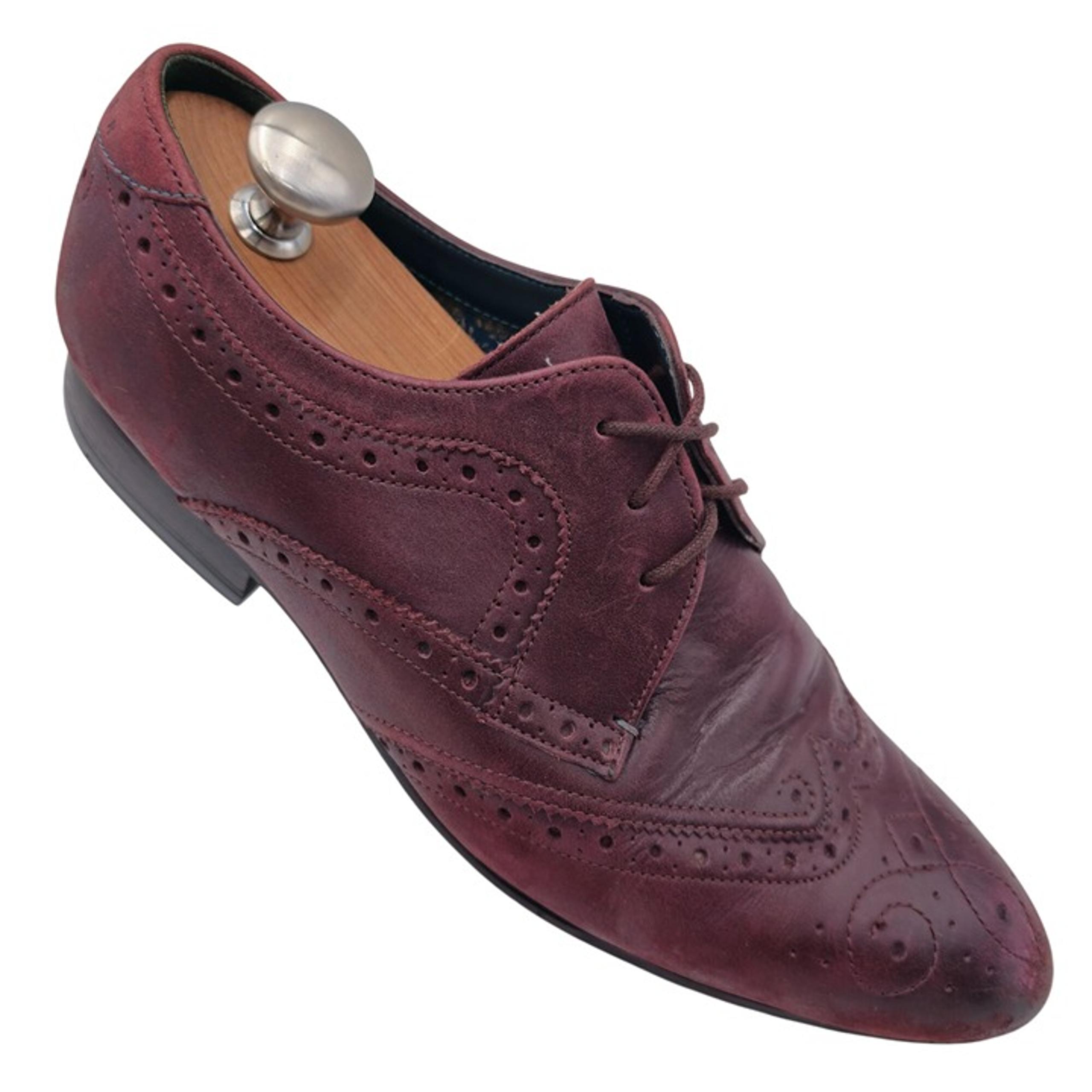 Ted Baker Mens Size 9.5 Color Burgundy Maroon Wingtip Leather Dress Shoes Oxford