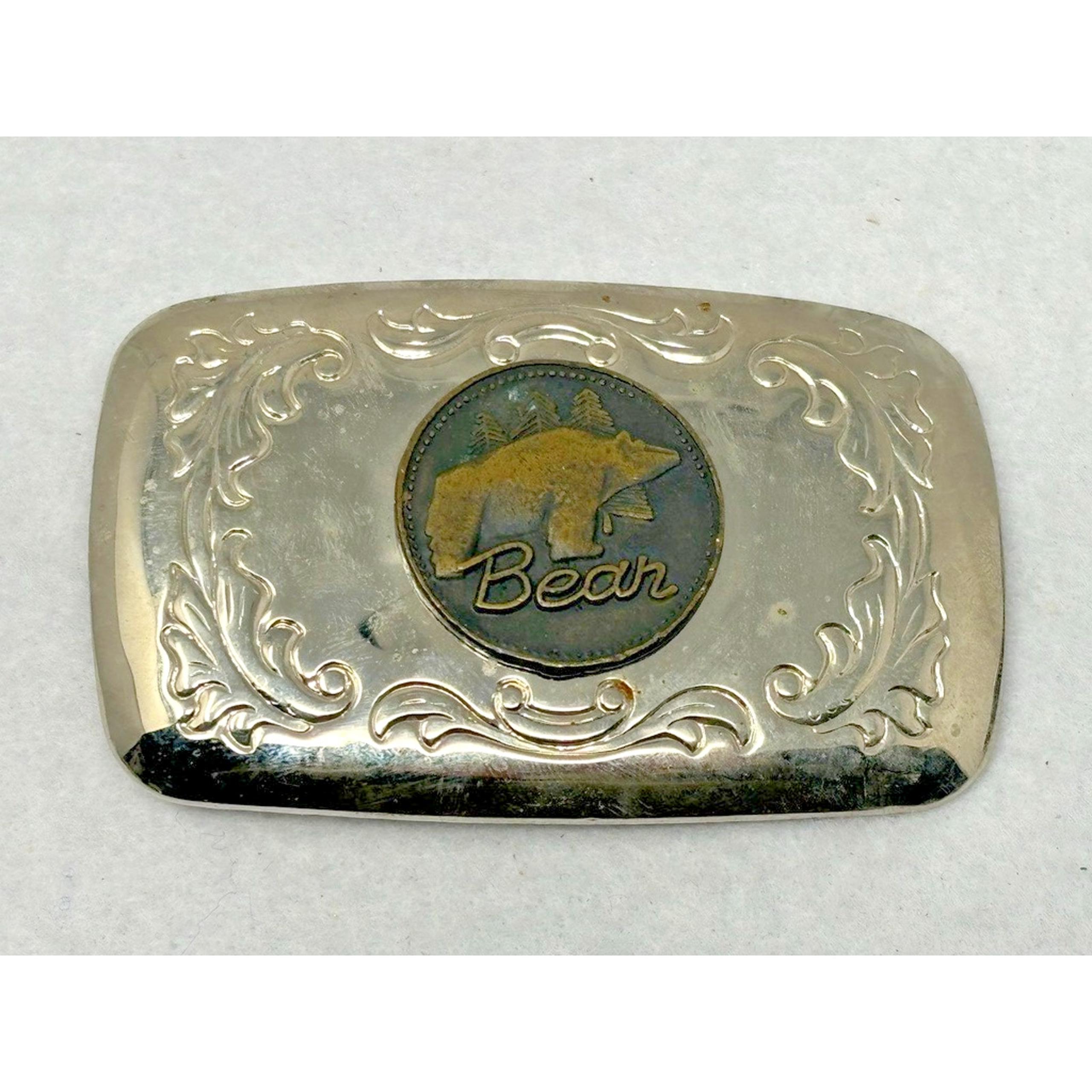 Vintage Fred Bear Archery Chrome Plated Coin Belt Buckle Traditional & Recurve