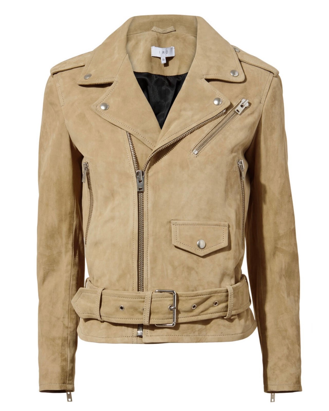 IRO Guape Suede Leather Moto Jacket Dark Khaki NWT Size 36/US 4