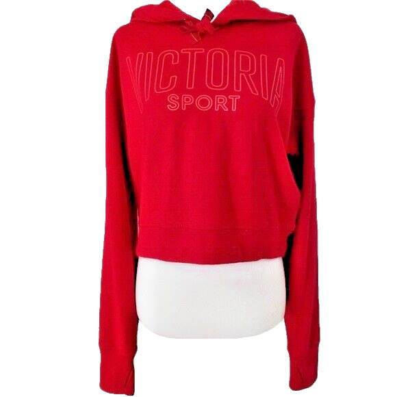 Victorias Secret Sport Hoodie Sweatshirt Red Solid Hooded Long Sleeve Pullover